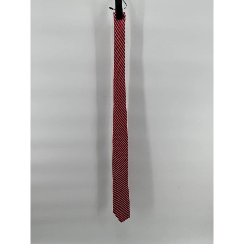 Rooster Tie Red White Striped Silk Blend Narrow Skinny Necktie‎ Made in China